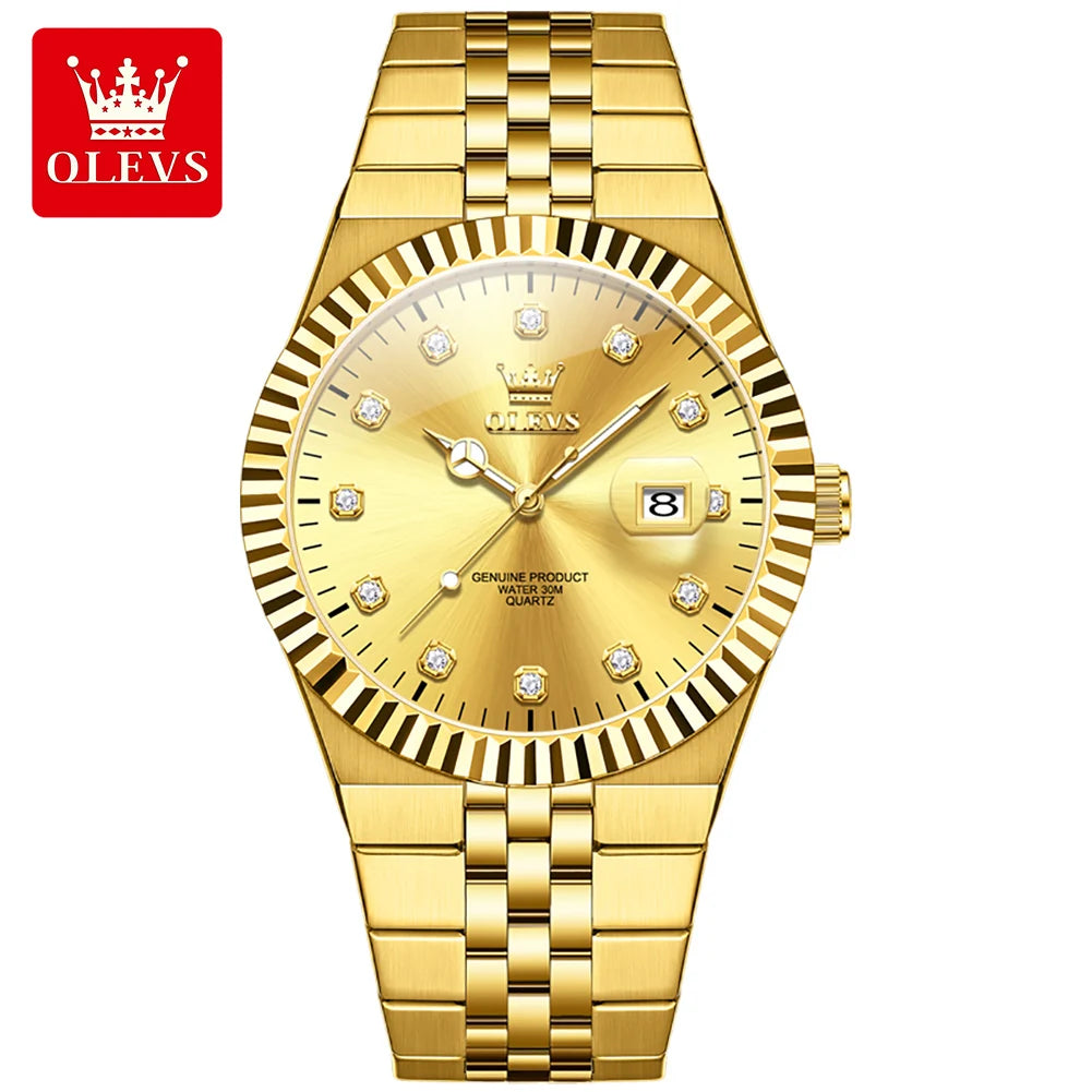 OLEVS New Quartz Man Watch Luxury Brand Diamond Dial Steel Strap Watch for Men Auto Date Waterproof Luminous Men's Watches 2989