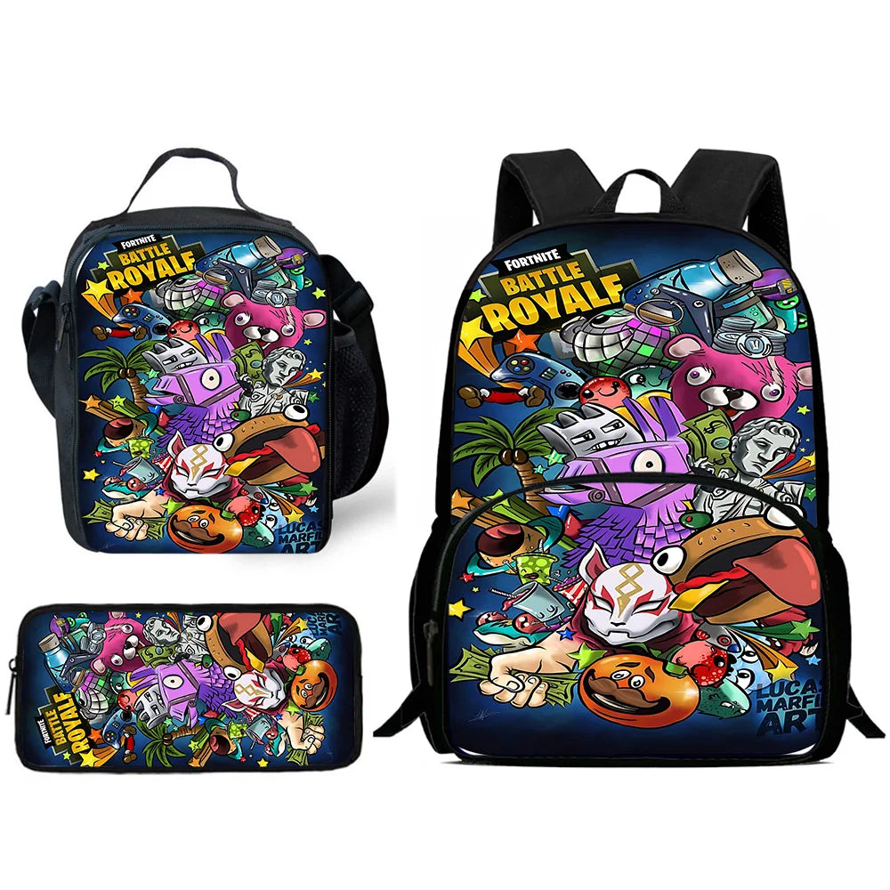 Hot Game Design Child Backpacks Lunch Bag Pencil Case Pupil Large Capacity School Bags For Boy Girl Best Gift F-FortniteS