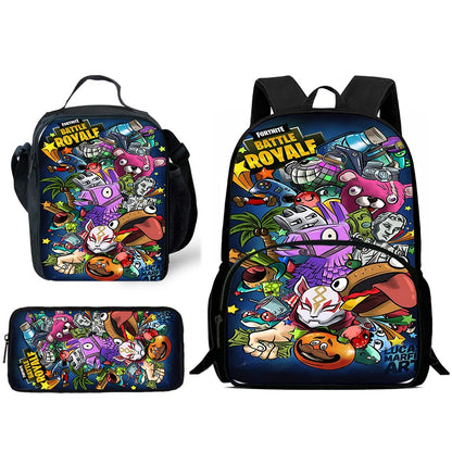 Hot Game Design Child Backpacks Lunch Bag Pencil Case Pupil Large Capacity School Bags For Boy Girl Best Gift F-FortniteS
