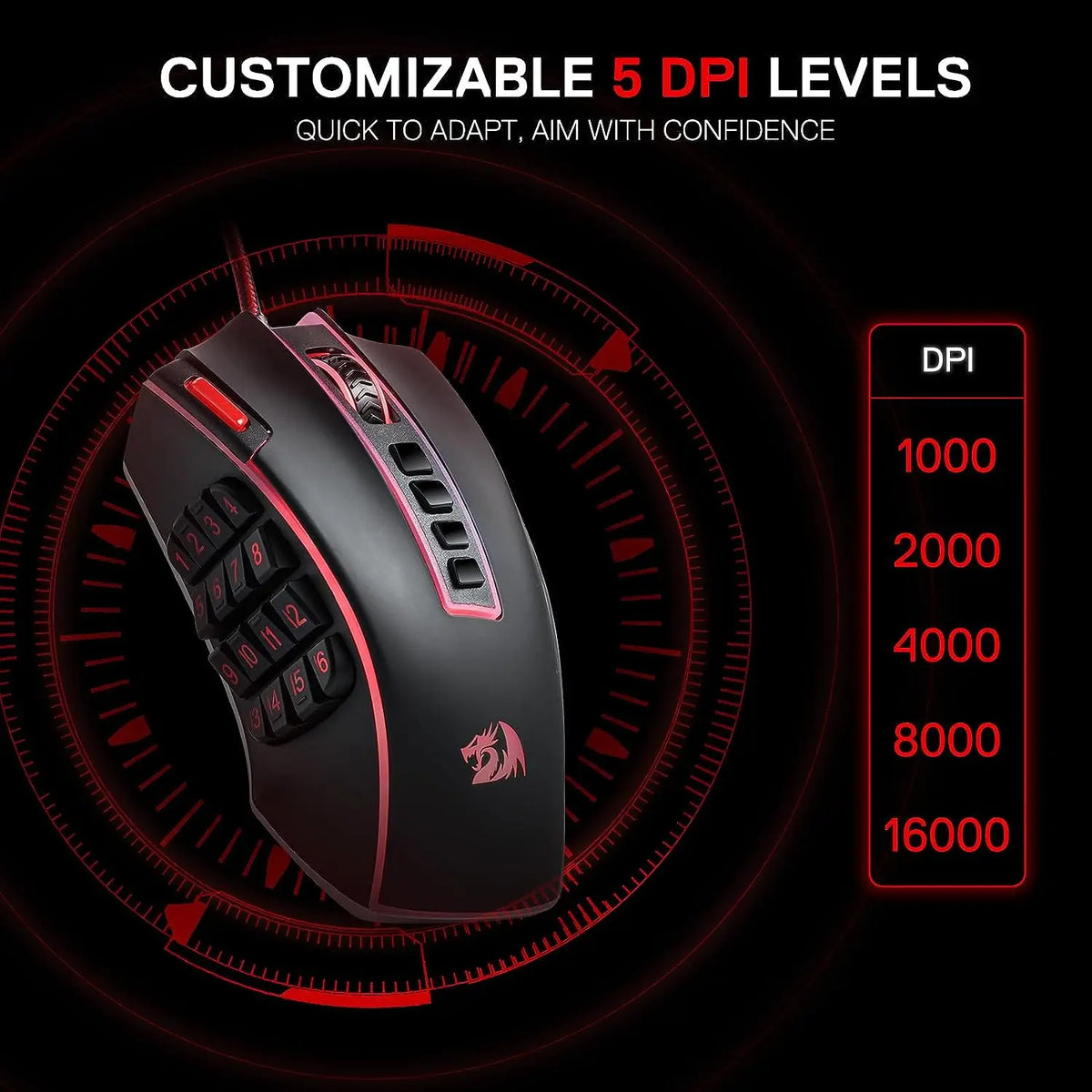 Redragon M990 MMO Gaming Mouse, 32000 DPI Wired RGB Gaming Mouse with 23 Programmable Buttons, High Precision MMO Gaming Mouse for PC