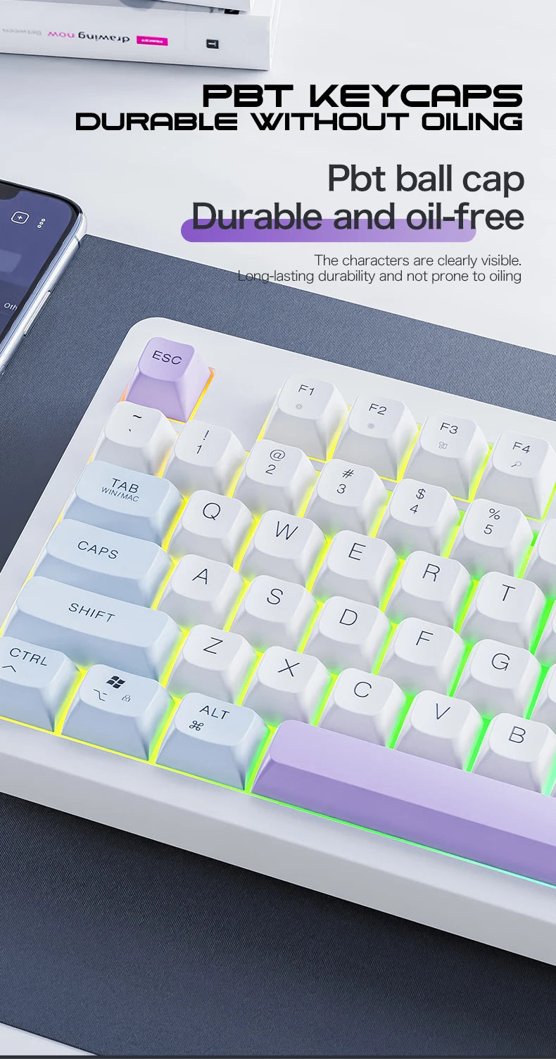 XUNFOX TK100 Bluetooth Wireless Dual-Mode Keyboard, 98-Key RGB Wireless Gaming Keyboard with Rechargeable Battery for Desktop, Laptop & Office