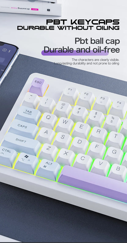 XUNFOX TK100 Bluetooth Wireless Dual-Mode Keyboard, 98-Key RGB Wireless Gaming Keyboard with Rechargeable Battery for Desktop, Laptop & Office