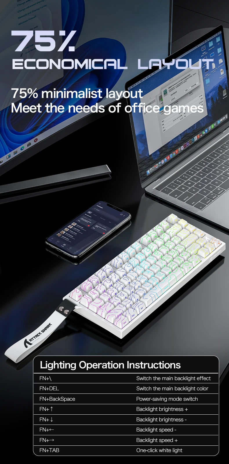Attack Shark R82HE Wired RGB Magnetic Switch Keyboard, 256K Scan Sampling Rate, 0.005RT Accuracy 8K Return Rate