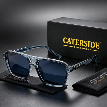 CATERSIDE Retro Square Sunglasses Men Punk Flat Top Double Bridge High Quality Sun Glasses for Women Party Festival Gifts