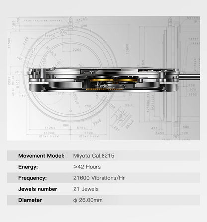 TIME TOKEN  Limited Edition 41mm Luminous Magic Carbon Fiber Men's Automatic Mechanical Watches Calendar Miyota8215 Movement