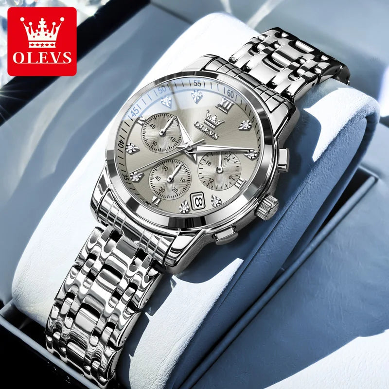 Montre femme OLEVS, marque de luxe, à quartz, étanche, lumineuse, date, chronographe, bracelet, montre habillée avec diamants.