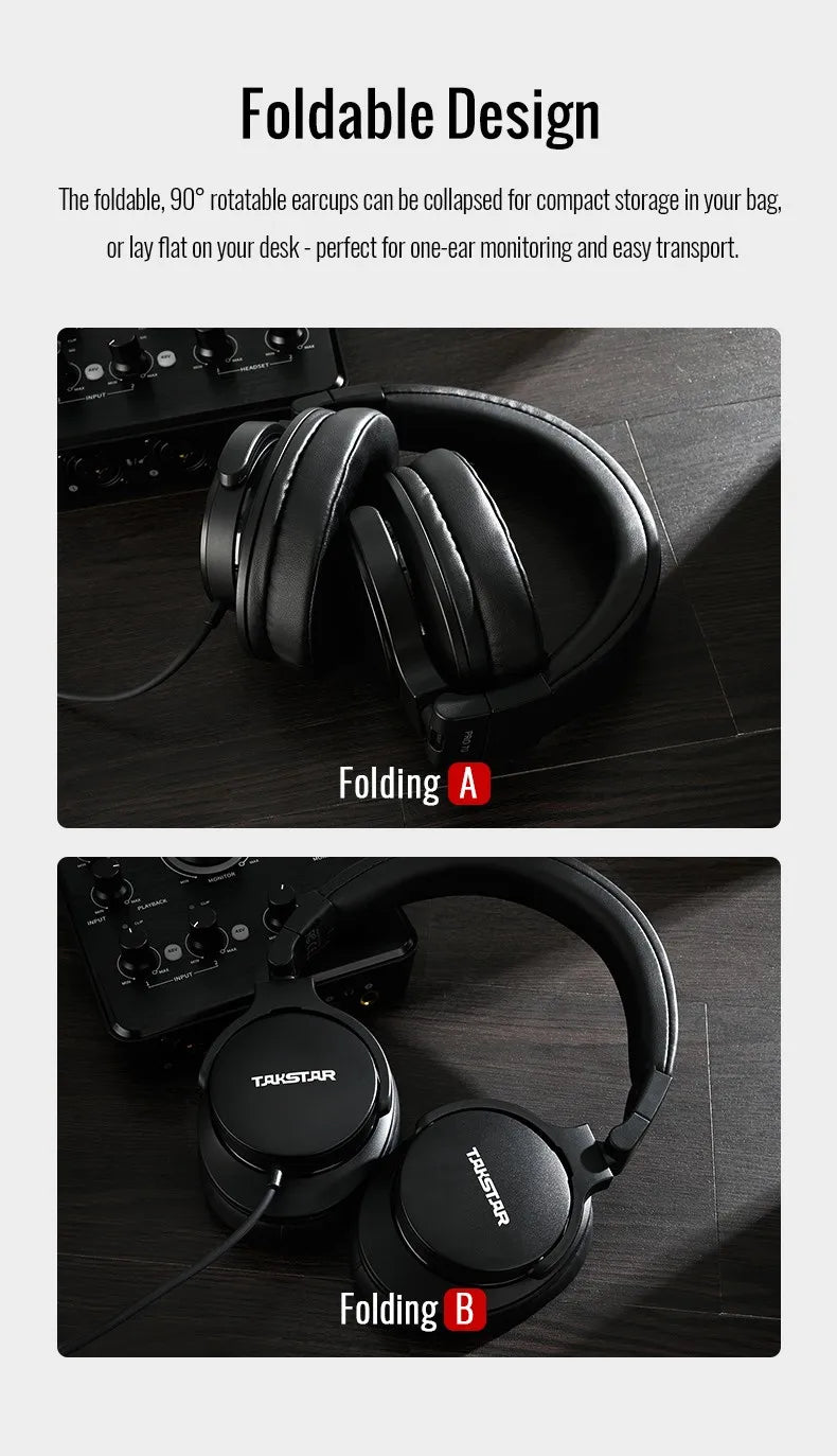 TAKSTAR PRO 70 Professional Studio Monitoring Headphones – Closed-Back Wired Over-Ear Headset for Music Production, DJ, Gaming & Recording