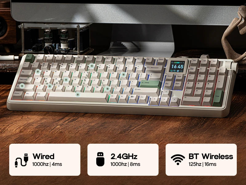 EPOMAKER RT100 PRO 100% ANSI US Layout Gasket Wired/Bluetooth/2.4Ghz Wireless Mechanical Keyboard 1.54” Screen & Volume Knob