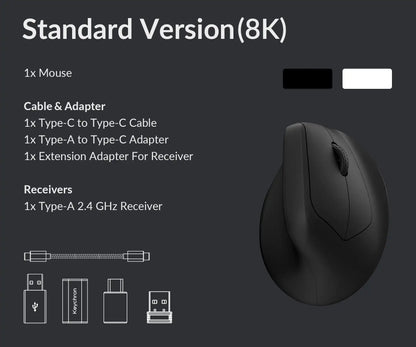 Keychron M5 draadloze ergonomische optische muis, 8K polling rate, 2.4GHz & Bluetooth, Type-C, 3950-sensor