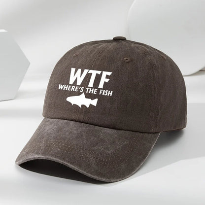 WTF fish print outdoor men's washed baseball cap retro duckbill cap sports casual baseball cap