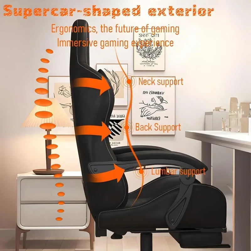 Silla gaming Hestora de piel PU grande y alta, silla ergonómica para ordenador con respaldo alto, reposapiés, masaje y soporte lumbar para adultos