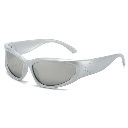 Y2K Wrap Around Sunglasses Fashion Rave Metallic Chrome Space Alien Glasses Futuristic Shades Sports for Women Men