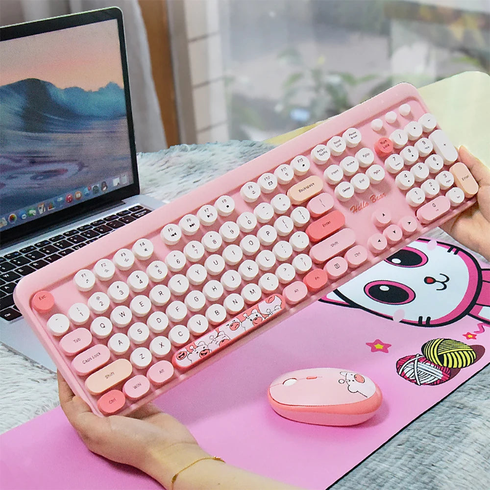 Cute New 2.4G Wireless Keyboard With Numeric 104 Keys Silent Gaming Keyboard Mouse Set For Laptop Desktop PC Friend Gift Durable