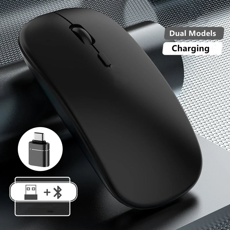 Безжична презареждаема мишка с два режима, съвместима с Bluetooth, 2.4G USB компютърна мишка за лаптоп, iPad, таблет и Notebook, геймърска мишка