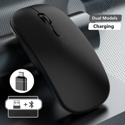 Безжична презареждаема мишка с два режима, съвместима с Bluetooth, 2.4G USB компютърна мишка за лаптоп, iPad, таблет и Notebook, геймърска мишка