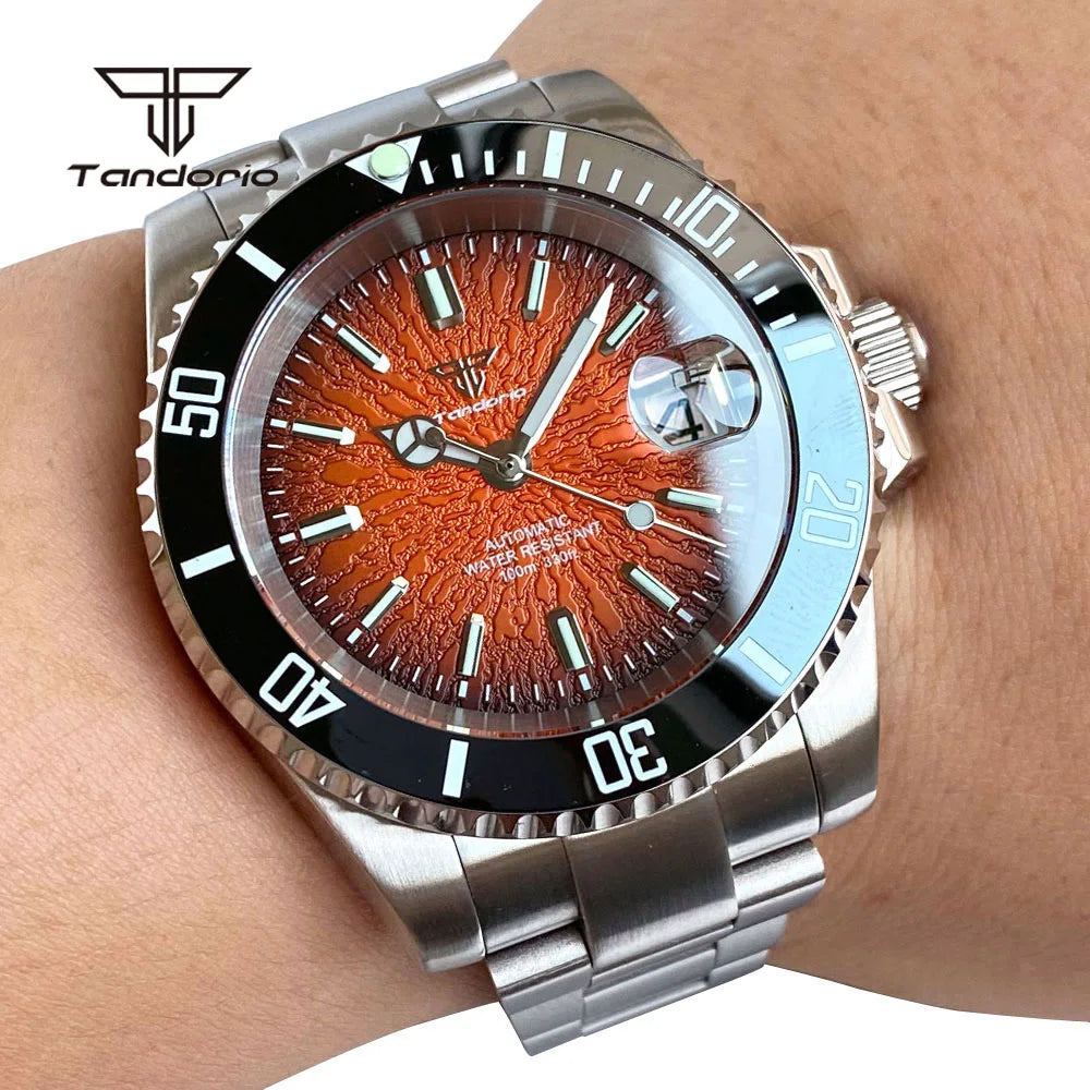 Tandorio Fashion 40mm Sapphire Automatic Japan NH35 Men Watch Texture Dial Miyota 8215 Mechanical Wristwatch Date Glide Clasp