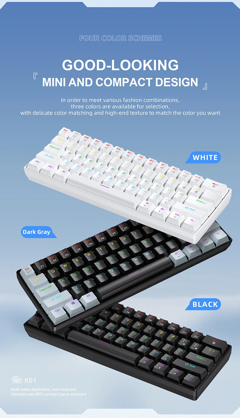 61 Keys RGB Mechanical Keyboard Wired K61 Mini Keyboard 60% Portable Black,White, Red/Blue Switch for Gaming\Work