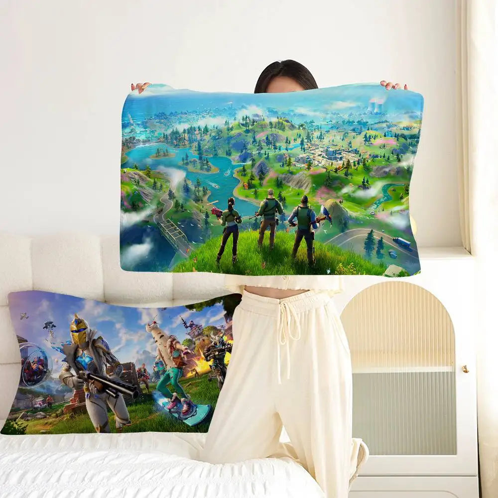 Cartoon-Game F-FortniteS aus schnelltrocknendem Polyester, rutschfest, hochwertiges Kissenhandtuch, rutschfester Kissenbezug, sicher befestigt.