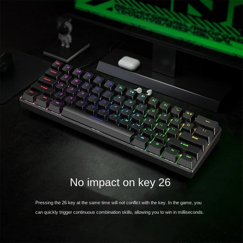 Mechanical keyboard Gamer keyboards mini Usb 61-Key Computer 60% kit upgrade Wired ergonomic semi mechanical white teclado pc