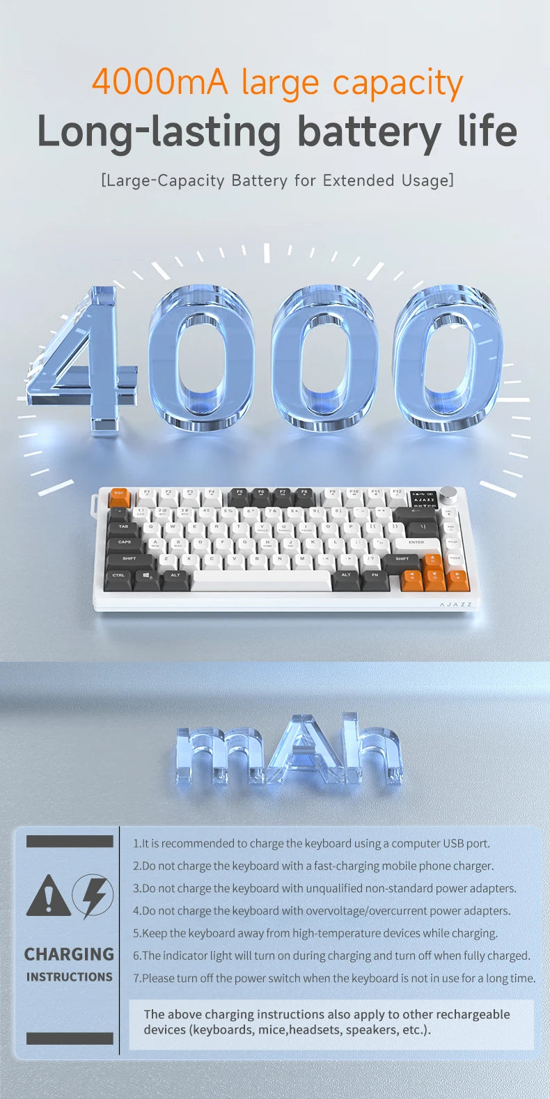 Ajazz AF82 Series 75% Layout Wireless Keyboard with 4000mAh Battery Low Profile Keys Bluetooth Tri-Mode Connectivity  RGB