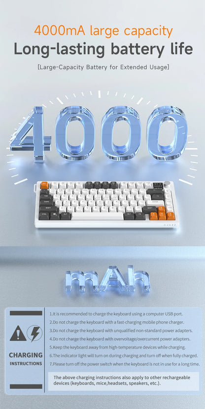 Ajazz AF82 Series 75% Layout Wireless Keyboard with 4000mAh Battery Low Profile Keys Bluetooth Tri-Mode Connectivity  RGB