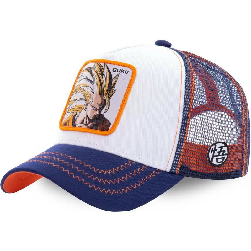 Casquette Dragon Ball Son Goku pour l'été : casquette de voyage à visière, pour homme, brodée, style hip-hop, visière pare-soleil, casquette trucker ajustable en maille
