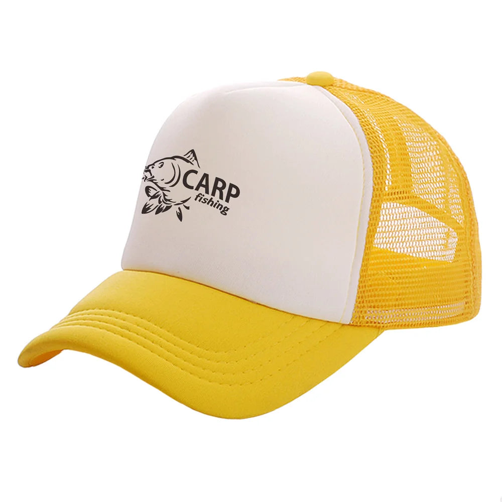 „Carp Fish“ vyriškos „Trucker“ kepurės, juokingos žvejybos motyvais, beisbolo kepurės, vėsios vasarinės unisex kepurės iš tinklelio MZ-169