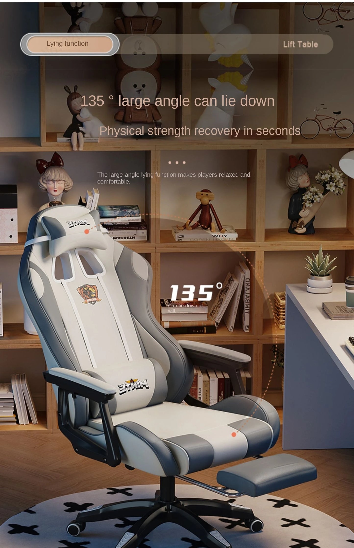 Modern Ergonomic Computer Office Chair with Footrest, Adjustable Height, Swivel Executive Desk Chair, Reclining Gaming Chair for Home & Study