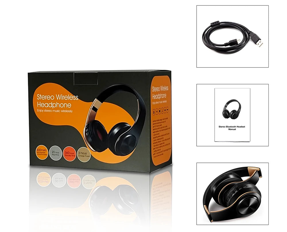 CATASSU Gold Bluetooth Wireless Headphones with Microphone, Stereo Headset, Bluetooth 5.3 Earphones, 40mm HiFi Sound, Foldable Headphones for Android & iOS