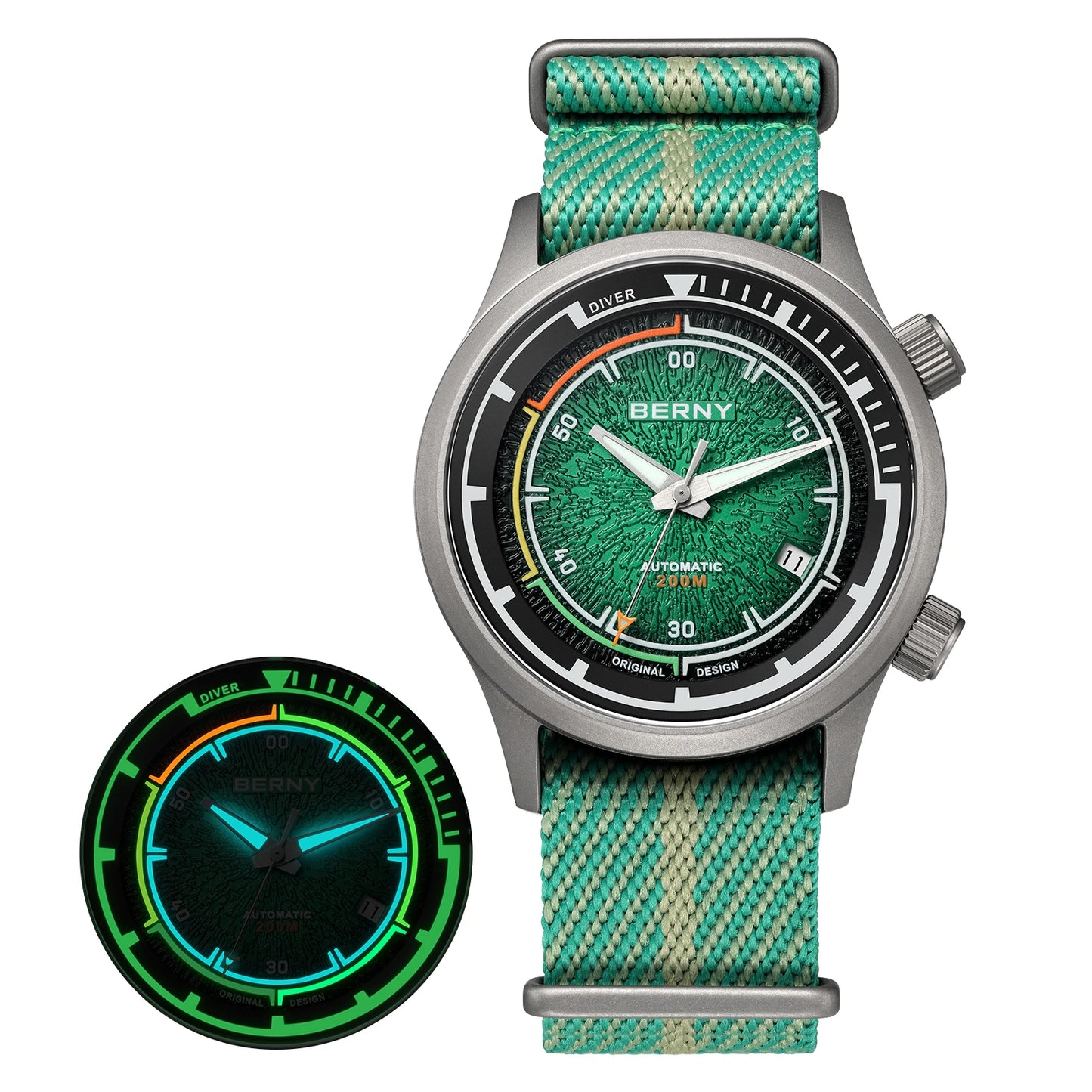 BERNY Automatic Diving Watches for Men Full Titanium Lightweight Super Luminous Mechanical Men's Diver Watch 20ATM Sapphire
