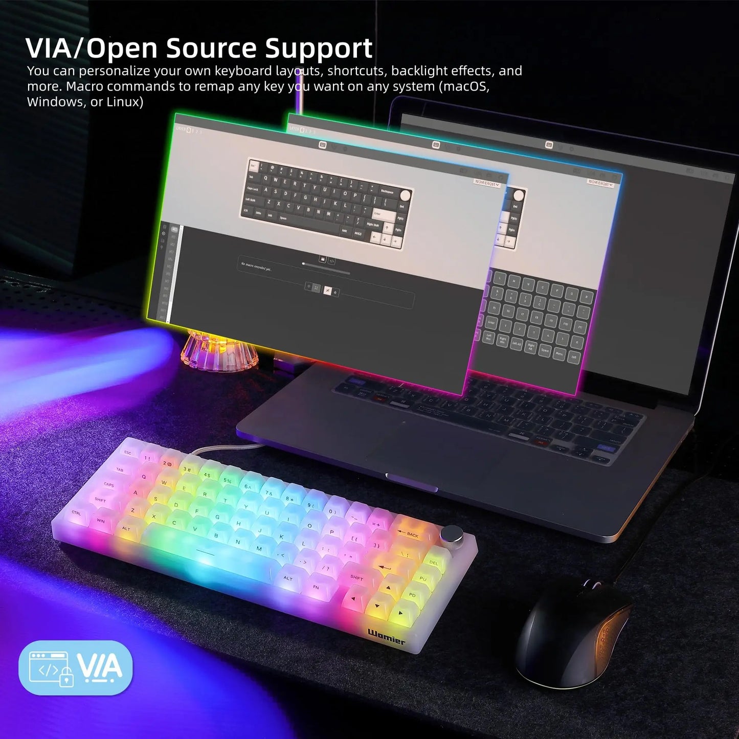 Womier Q61 V2 Wireless 65% Mechanical Keyboard with Knob VIA Programmable Support Tri-Mode BT/2.4G/USB-C Hot-Swap RGB for Mac/PC