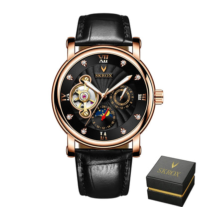 Luksuriøst mekanisk armbåndsur til mænd med automatisk urværk fra et førende mærke, udstyret med tourbillon, månefase og diamanter – et elegant armbåndsur.