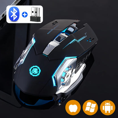 Újratölthető vezeték nélküli gaming egér – csendes Bluetooth/USB, RGB háttérvilágítás, e-sporthoz PC-re
