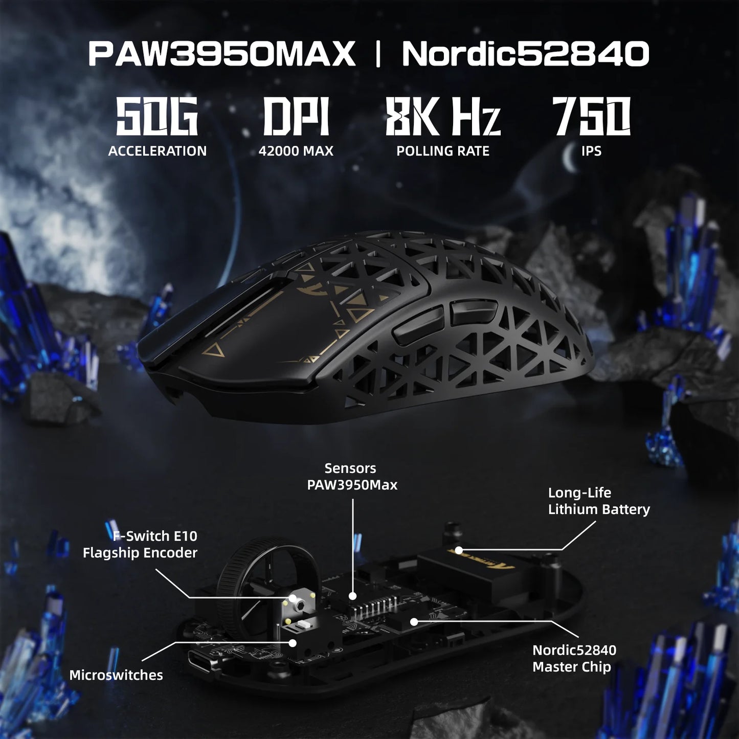 ATTACK SHARK R5Ultra Carbon Fiber trådløs 8K PAW3950MAX gamingmus med 8K spiralkabel,
