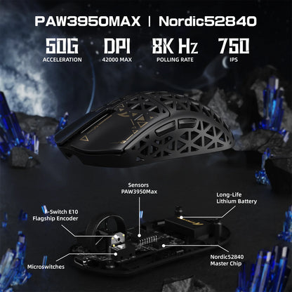 ATTACK SHARK R5Ultra Carbon Fiber trådløs 8K PAW3950MAX gamingmus med 8K spiralkabel,