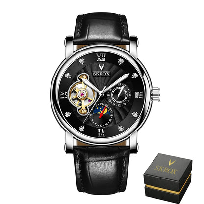 Luksuriøst mekanisk armbåndsur til mænd med automatisk urværk fra et førende mærke, udstyret med tourbillon, månefase og diamanter – et elegant armbåndsur.