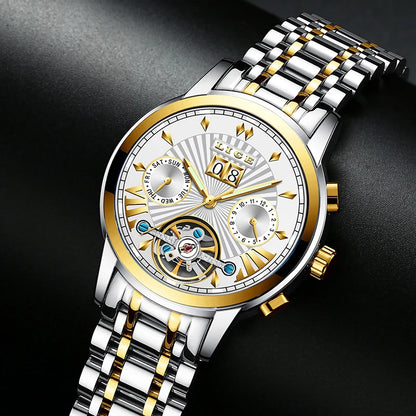 LIGE automatische mechanische polshorloges voor heren – Luxe horloge uit het topsegment met tourbillon, elegant en waterdicht model, ideaal voor op het werk of formele gelegenheden.