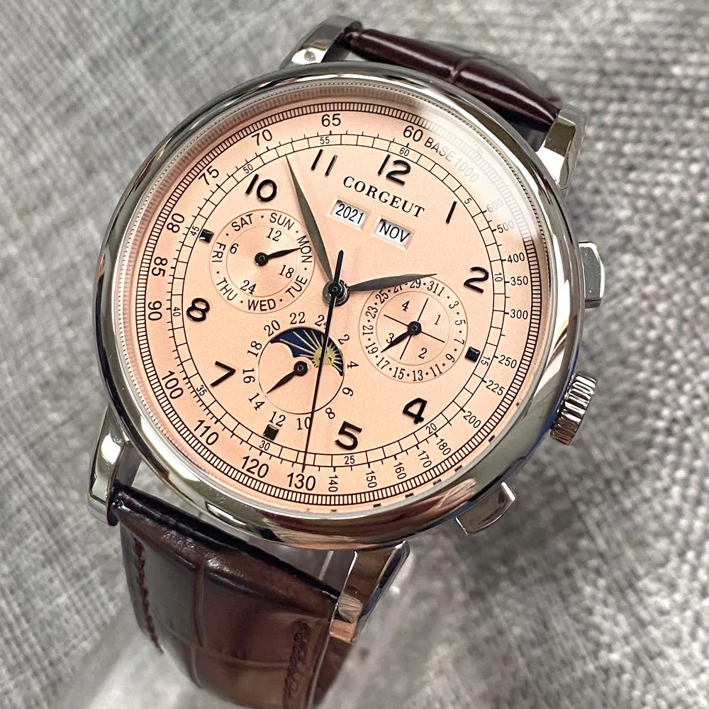 Relógio Automático para Homem Multifunções Data Dia Mês Ano 316L Relógio Mecânico Masculino Caixa Polida Indicador Dia/Noite 42mm
