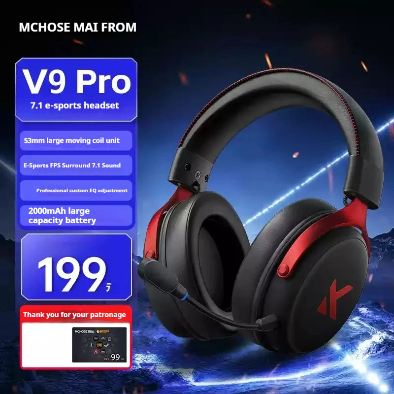 MCHOSE V9 Pro Wireless Gaming Headset – Bluetooth Noise Cancelling Headphones with Microphone, Low Latency Audio & Deep Dynamic Sound