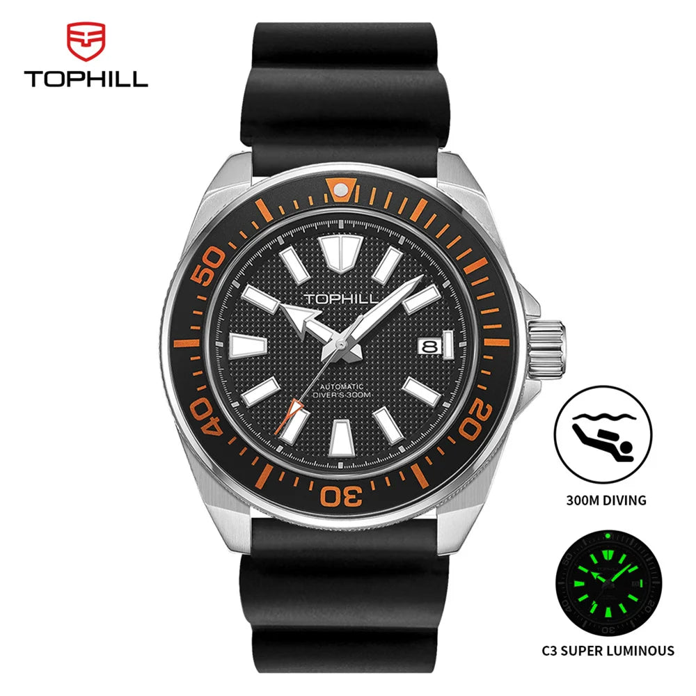 TOPHILL 43.5mm Professional Dive Watch Automatic NH35 Movement Sapphire 300M Waterproof Super Luminous Diving Men's Wristwatches
