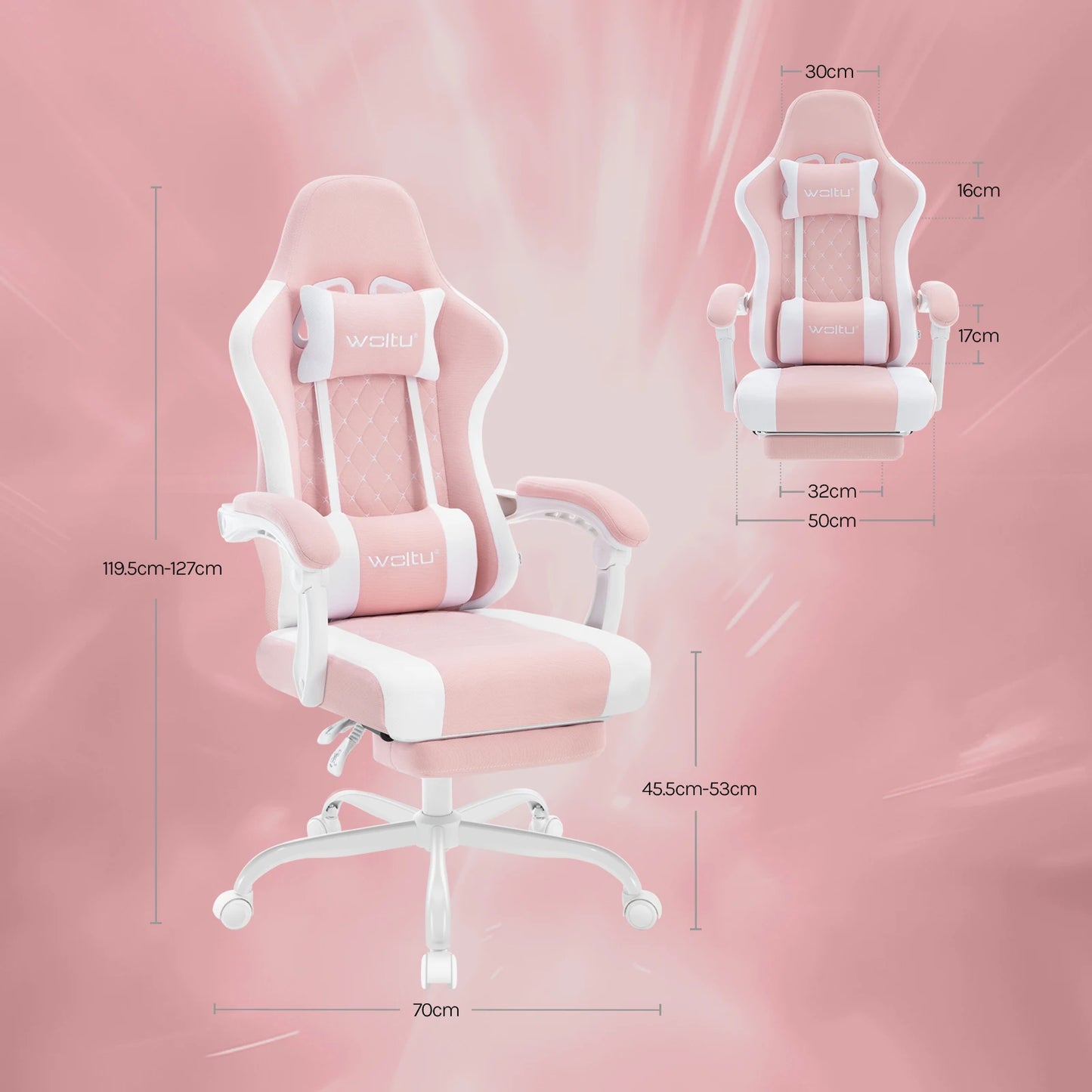 WOLTU snurrbar datorstol med massagefunktion, ergonomisk kontorsstol med kudde och fotstöd, höjdjusterbar gamingstol