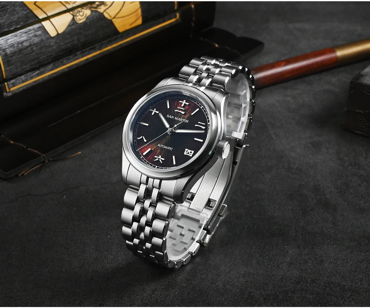 San Martin 39mm Enamel Sunray JianZhan Dial Men GADA Watch 90S5 Automatic BGW-X1 10Bar Sapphire 5-Link Bracelet SN0144CG