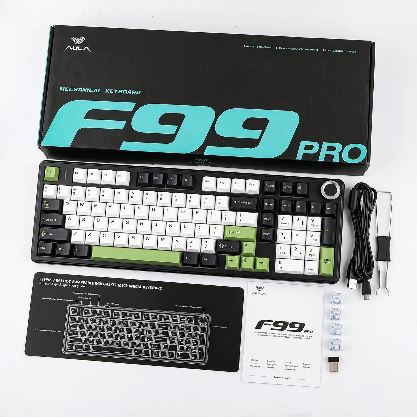 AULA F99 PRO 96% Layout Hot-Swappable Gasket-Mounted Wired/Bluetooth/2.4GHz Wireless Mechanical Keyboard for Mac/Win