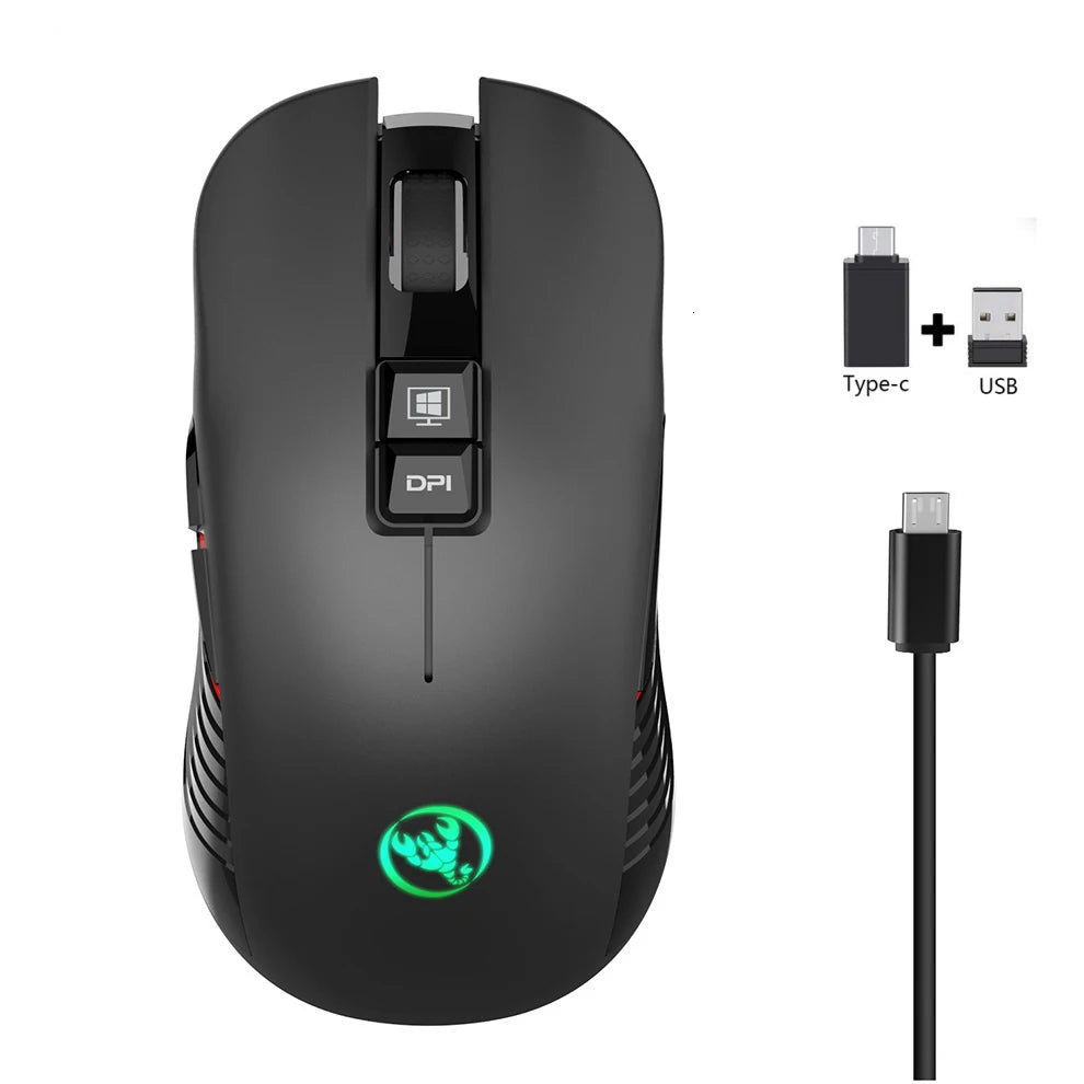 Ασύρματο ποντίκι USB-C 2.4G, επαναφορτιζόμενο gaming ποντίκι 3600DPI με 7 κουμπιά, αθόρυβο ποντίκι Type-C για Macbook, laptop, PC, παιχνίδια και υπολογιστή