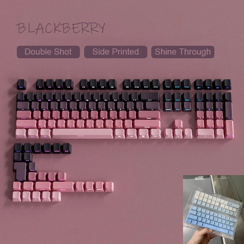 Neue Keycaps für 60/64/84/98/108 Gaming-Mechaniktastaturen mit MX-Switches, 135 Tasten, OEM PBT, seitlich graviert, Farbverlauf in Rot und Schwarz