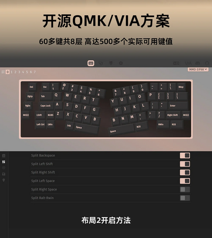 MMD Alice EIF68 Wireless Mechanical Keyboard Tri-Mode Mmd EIF68 Hot-Swap Aluminum Shell QMK/VIA Gamer Office Mechanical Keyboard