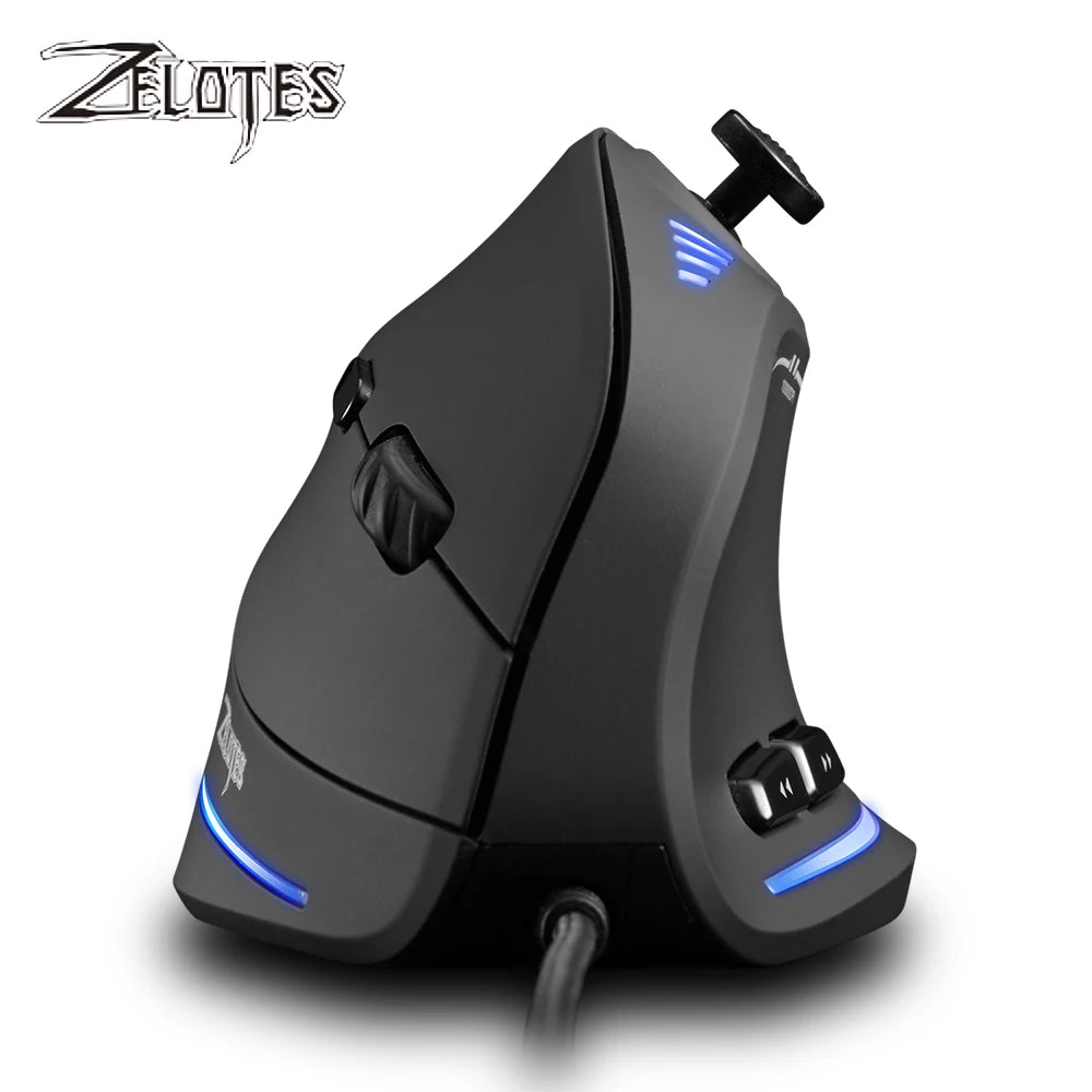 Zelotes C-18 kabelgebundene Gaming-Maus, 11 programmierbare Tasten, 10000DPI Laser-Engine, RGB-Lichtleiste, 128KB, vertikale Maus für Laptop und PC