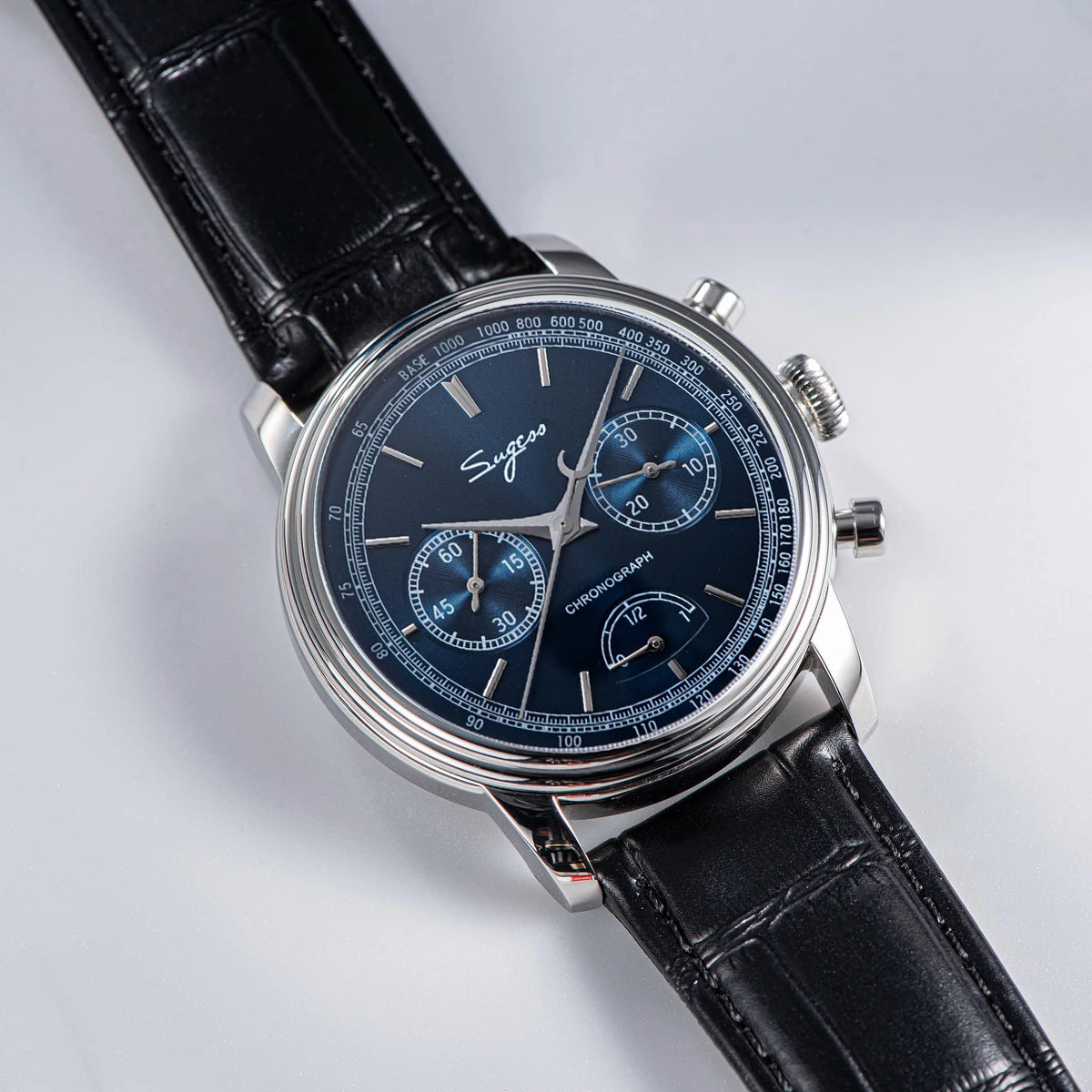 Sugess Men's Pilot 1963 Wristwatch ST1906 Chronograph Handwind Movement Domed Sapphire Waterproof Power Reserve Lume V2