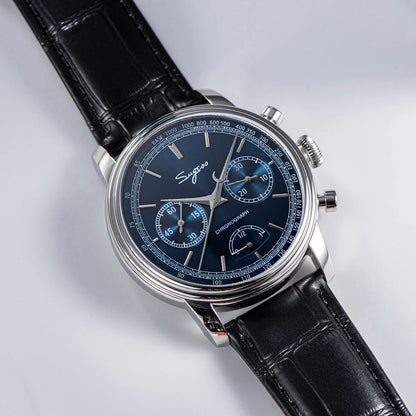 Sugess Men's Pilot 1963 Wristwatch ST1906 Chronograph Handwind Movement Domed Sapphire Waterproof Power Reserve Lume V2