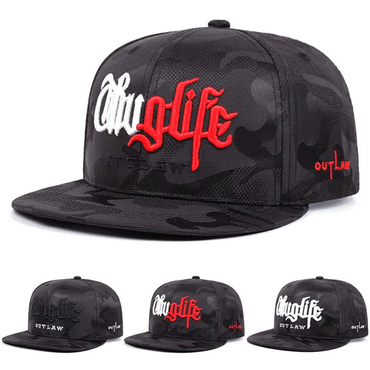 2025 Fashion Personalized New Flat brimmed Hat Riot LIFE Embroidered Street Hip Hop Hat Sunshade Decoration Baseball Hat Unisex
